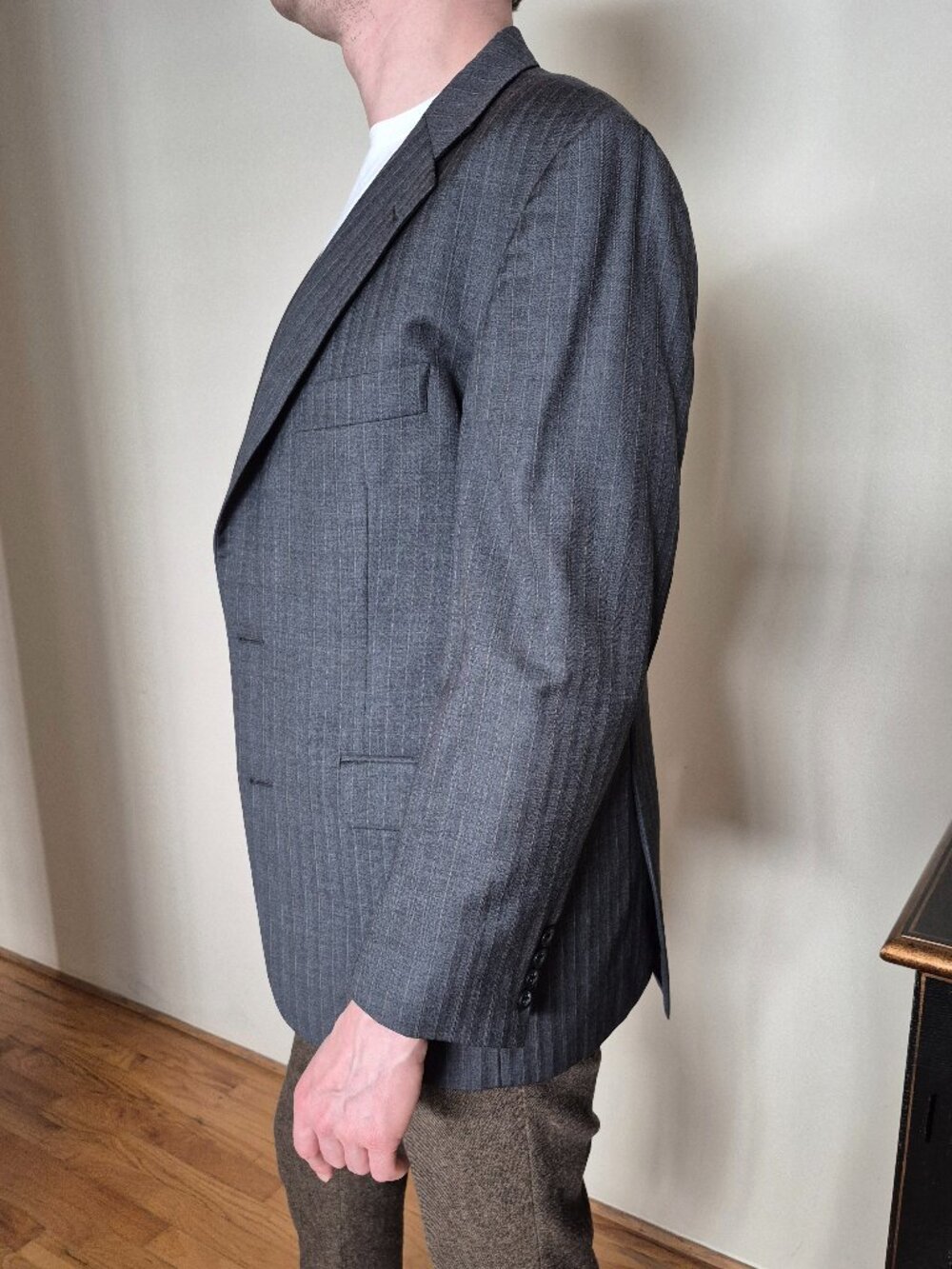 Burberry London Wool Pinstripe Blazer Charcoal Grey, Classic Suit Jacket